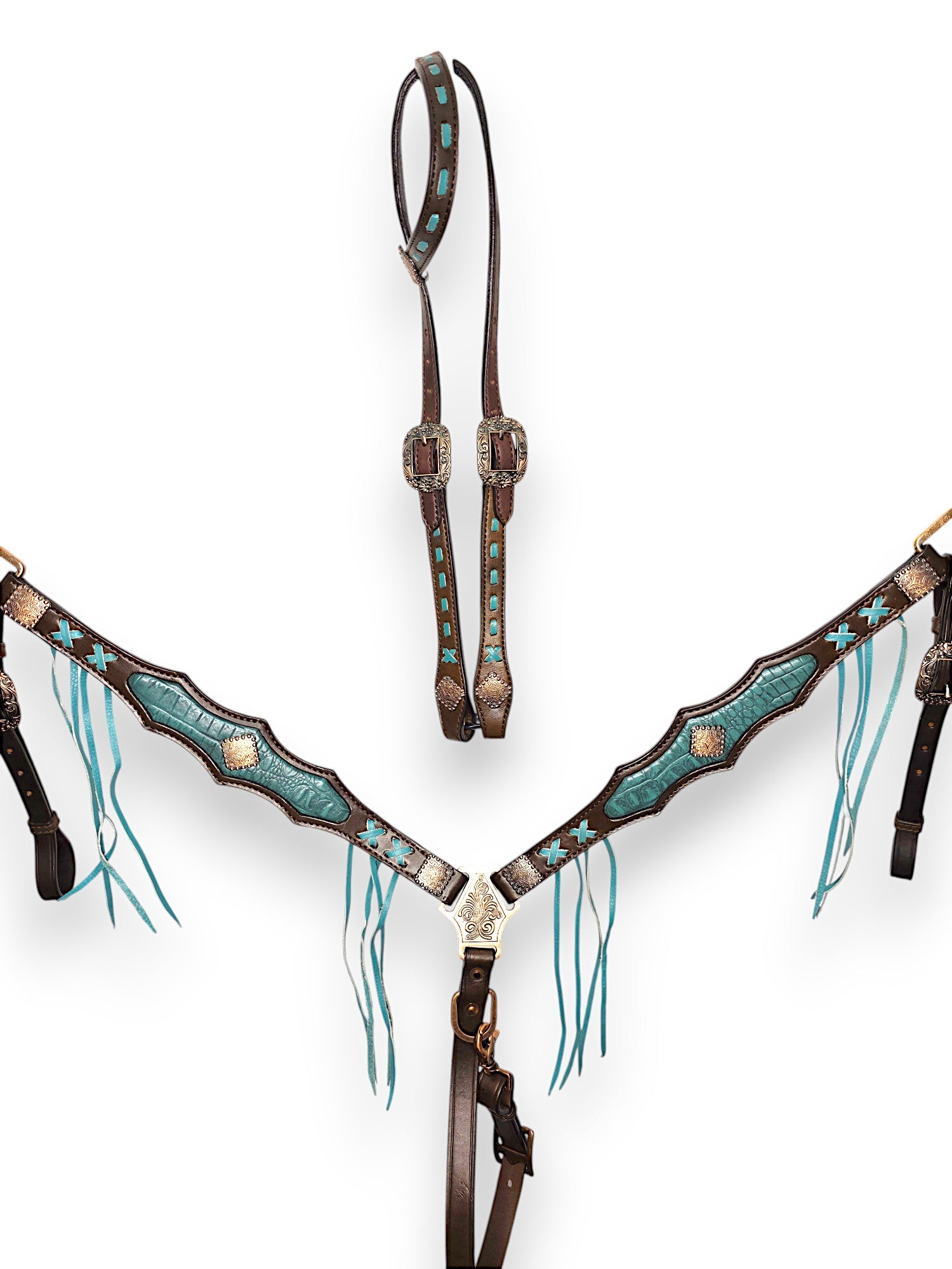 "Turquoise Trailblazer" Cross-Stitch Fringe Tack Set