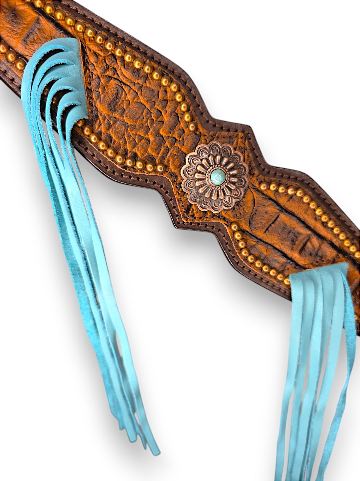 "Turquoise Trails" Fringe Tooled Leather Tack Set