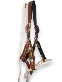 Leather Halter with Rope Nose Band - White