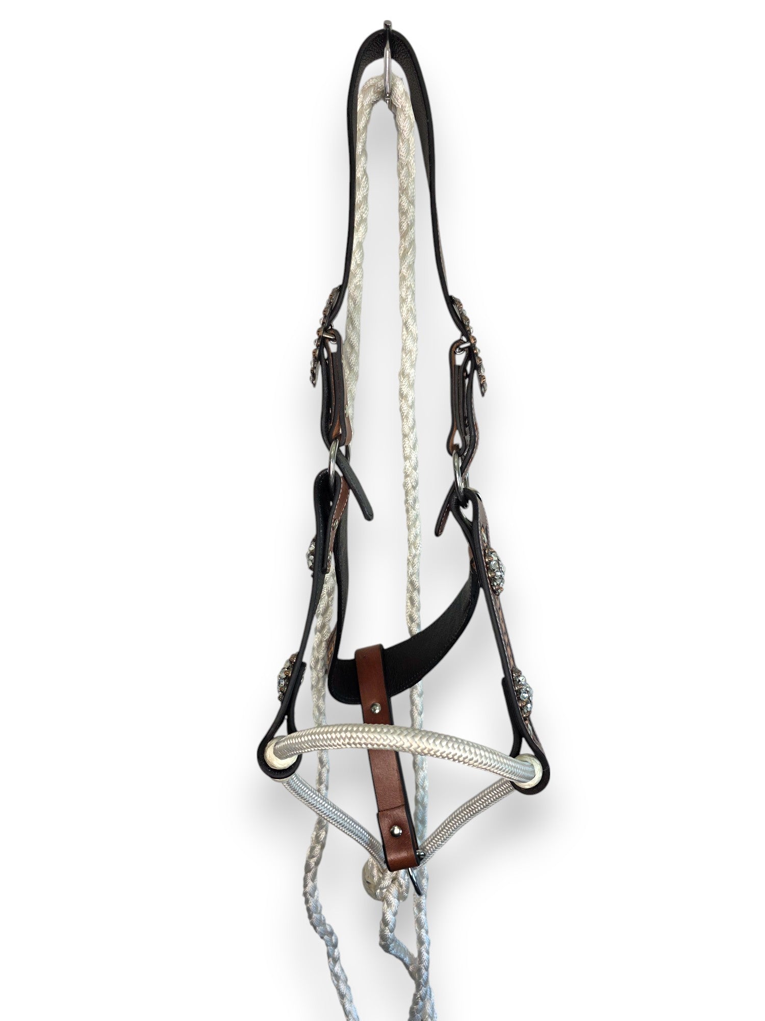 Leather Halter with Rope Nose Band - White