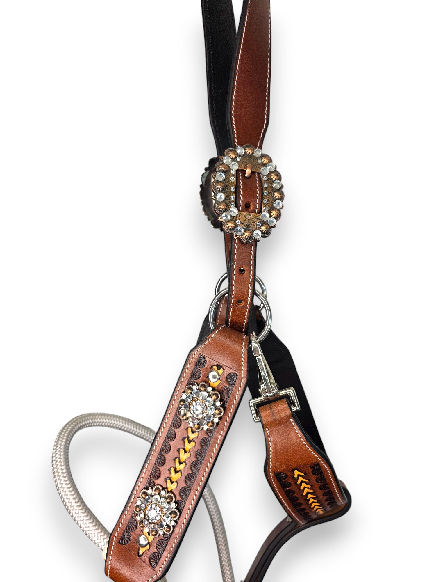 Leather Halter with Rope Nose Band - White