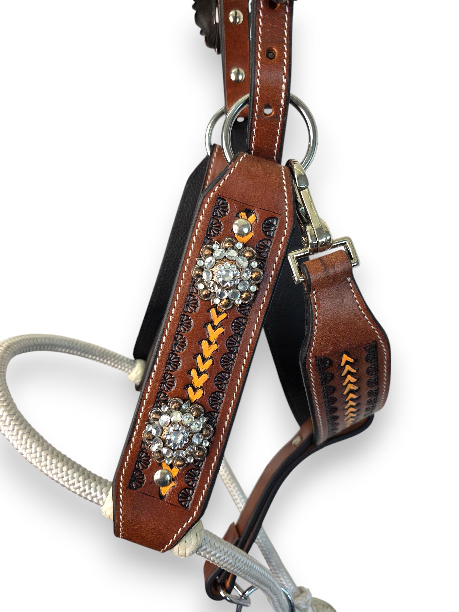 Leather Halter with Rope Nose Band - White