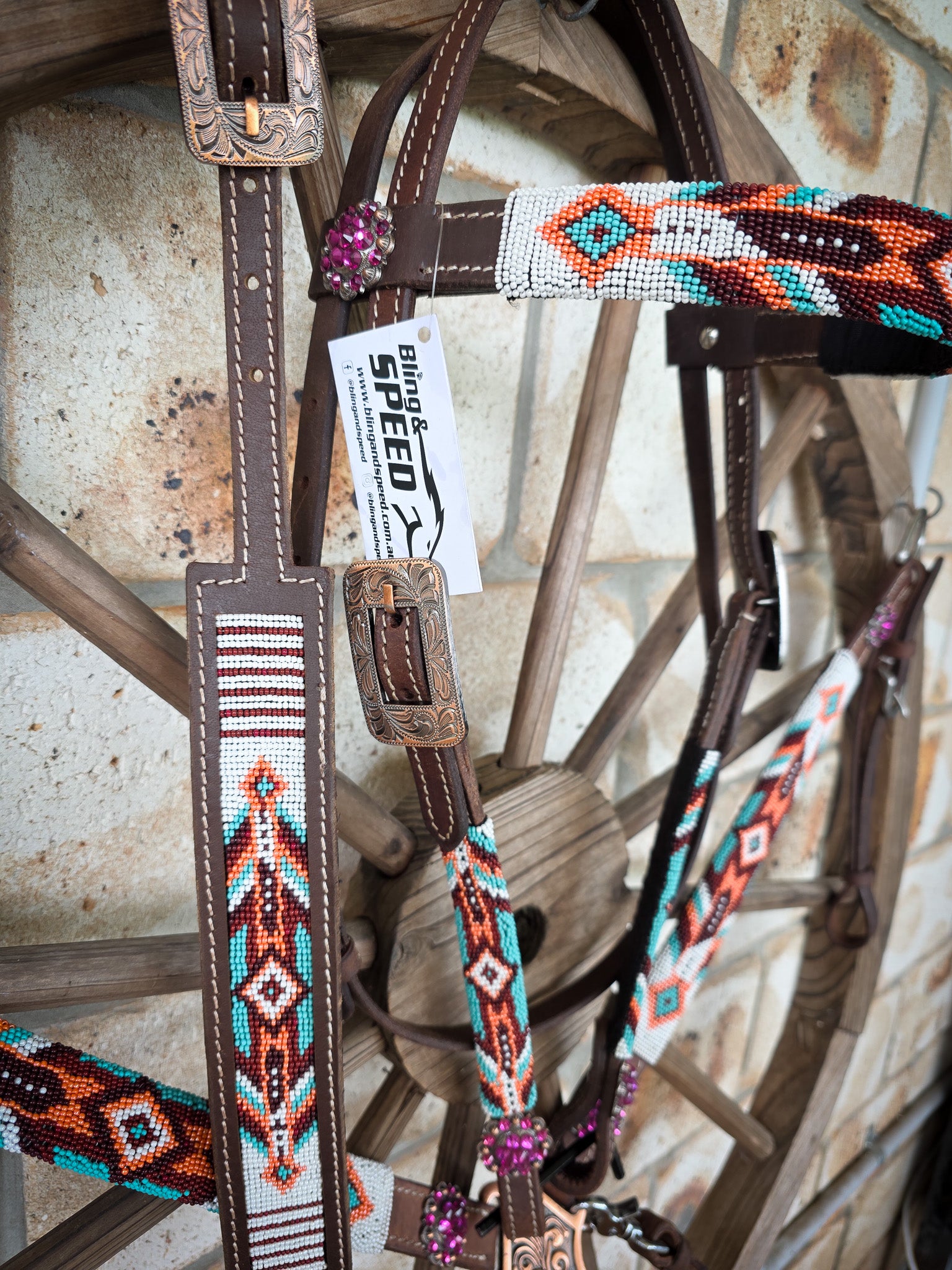 Beaded Desert Breastcollar, Bridle and Wither strap Set