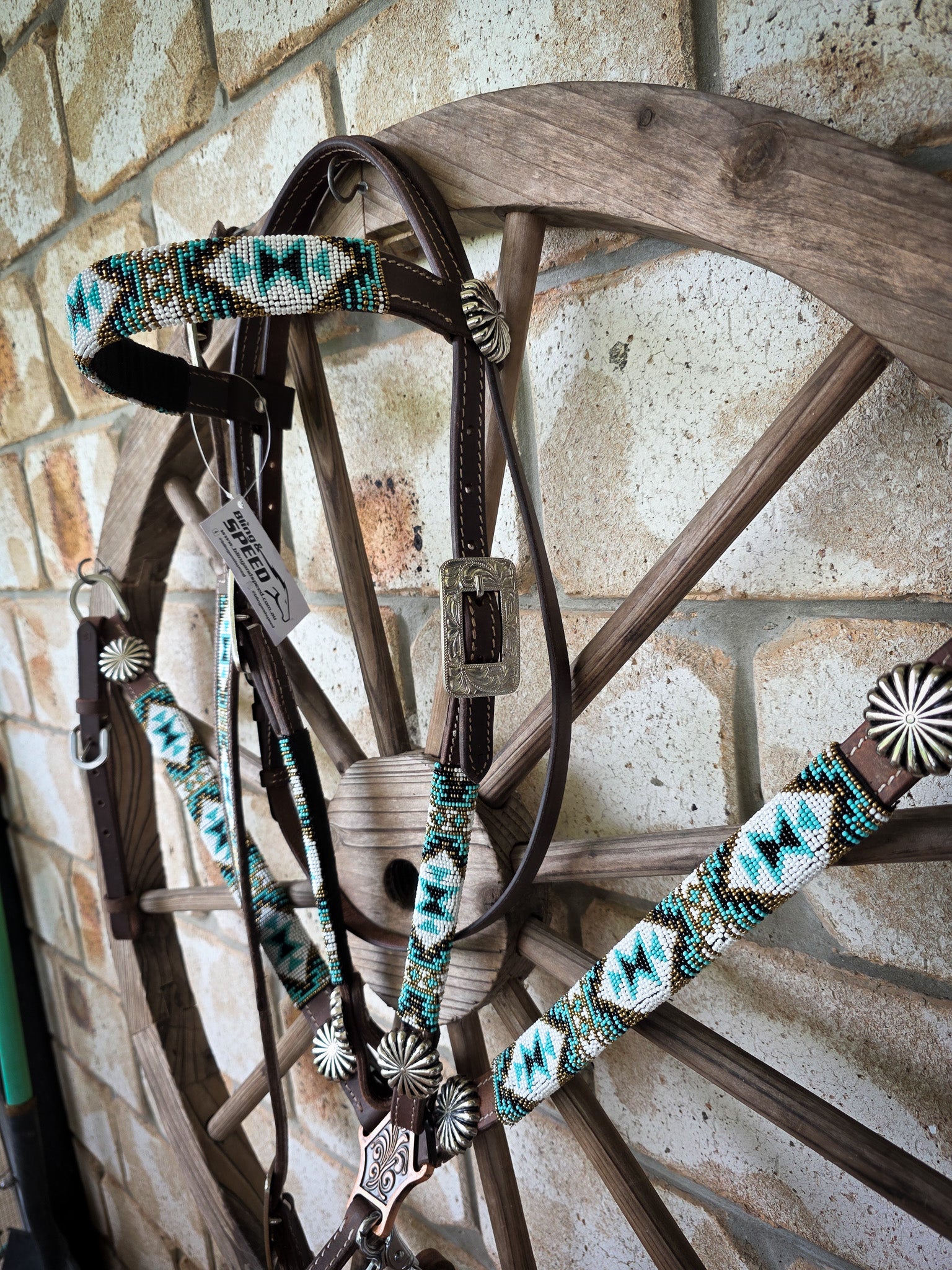 Beaded Aztec Gold Breastcollar, Bridle and Wither strap Set