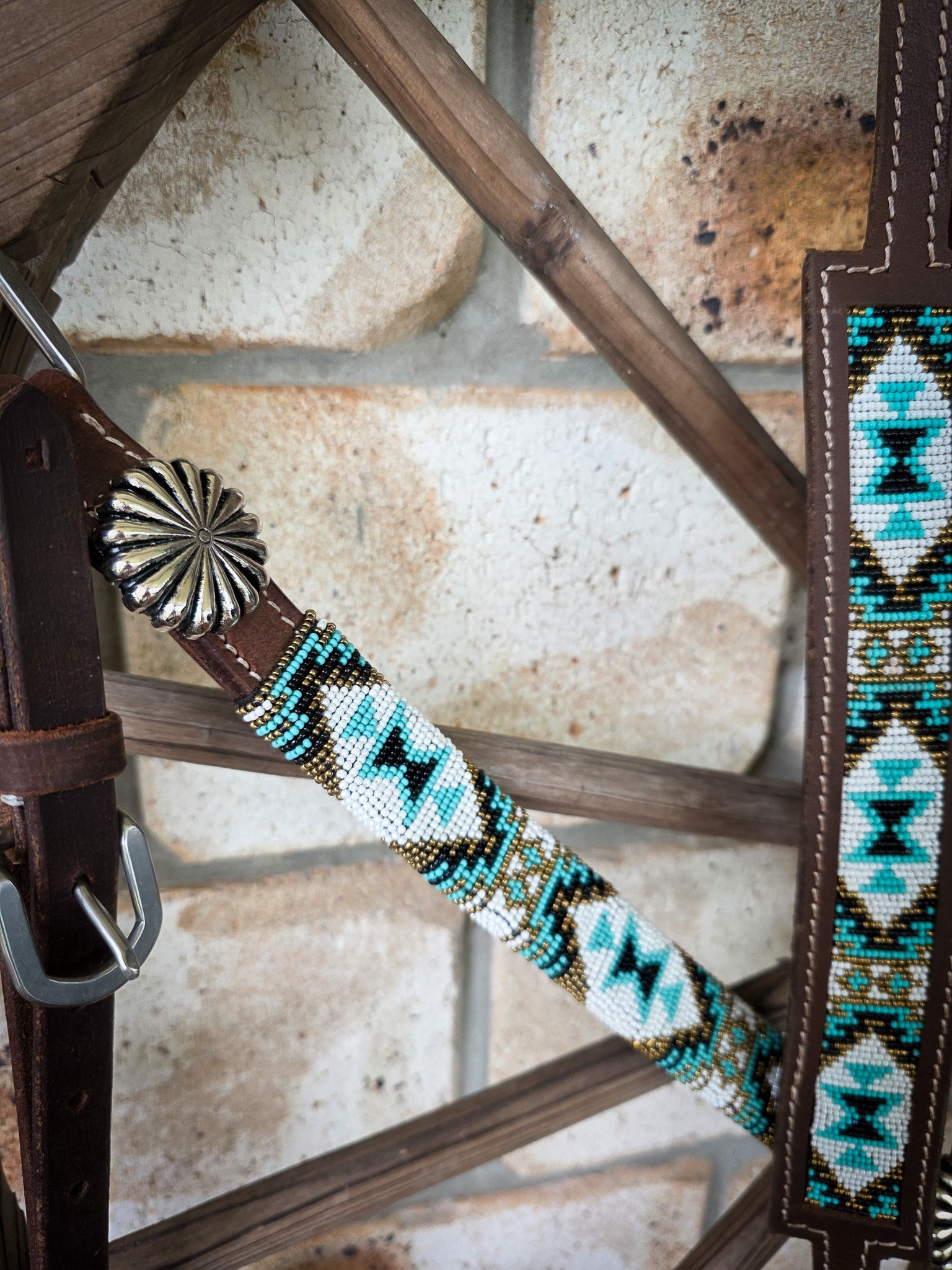 Beaded Aztec Gold Breastcollar, Bridle and Wither strap Set