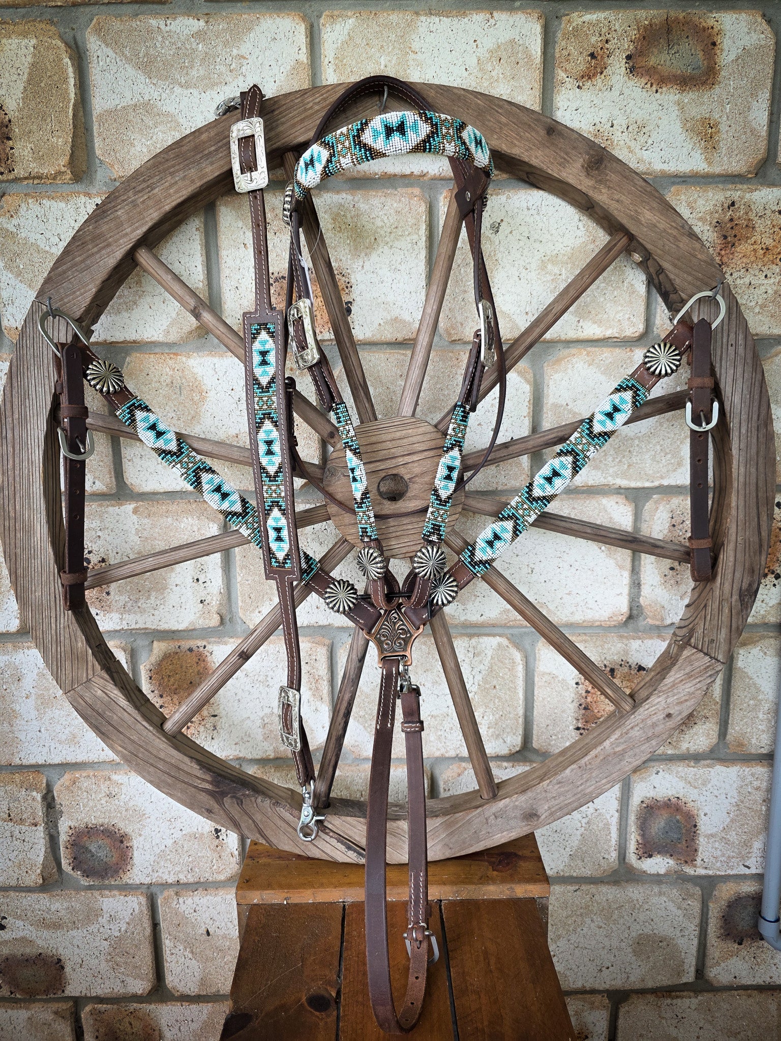 Beaded Aztec Gold Breastcollar, Bridle and Wither strap Set