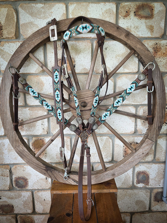 Beaded Aztec Gold Breastcollar, Bridle and Wither strap Set