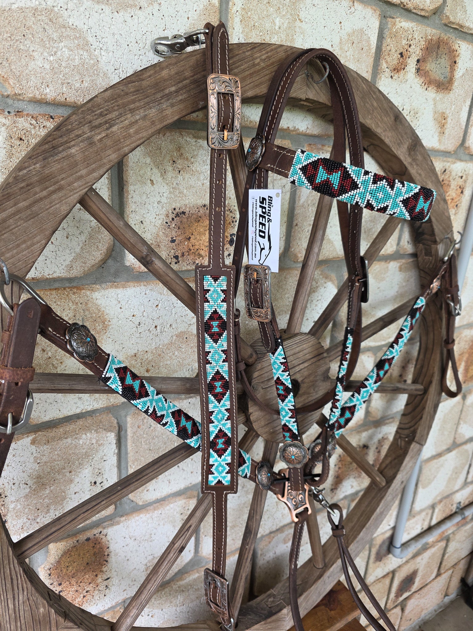 Beaded Turquoise Dreams Breastcollar, Bridle and Wither strap Set