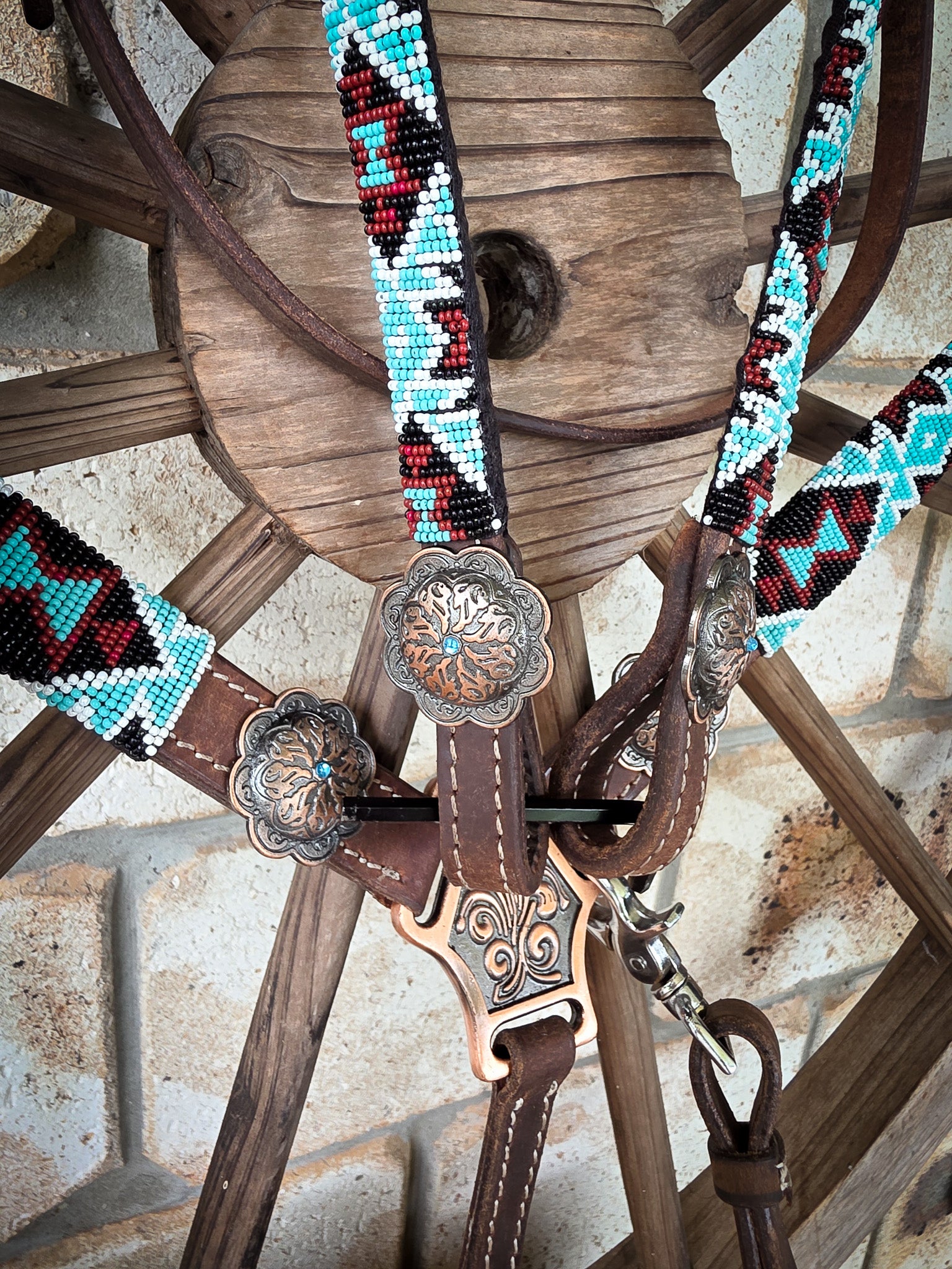 Beaded Turquoise Dreams Breastcollar, Bridle and Wither strap Set