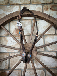 One Ear Plait Bridle with Turquoise Conchos