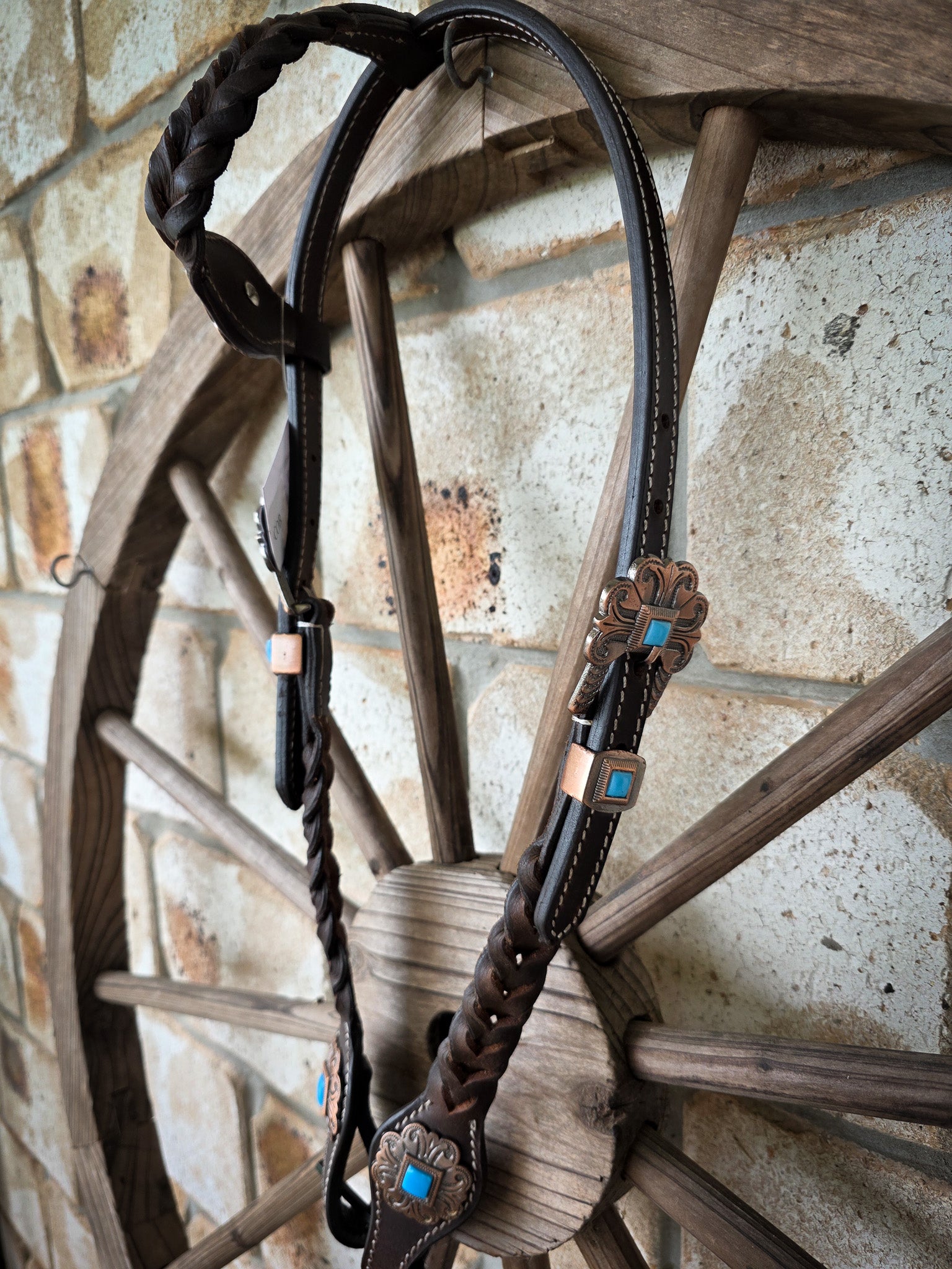 One Ear Plait Bridle with Turquoise Conchos