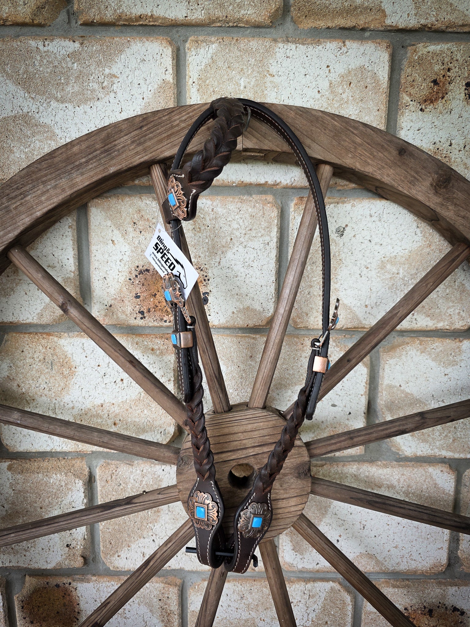 One Ear Plait Bridle with Turquoise Conchos