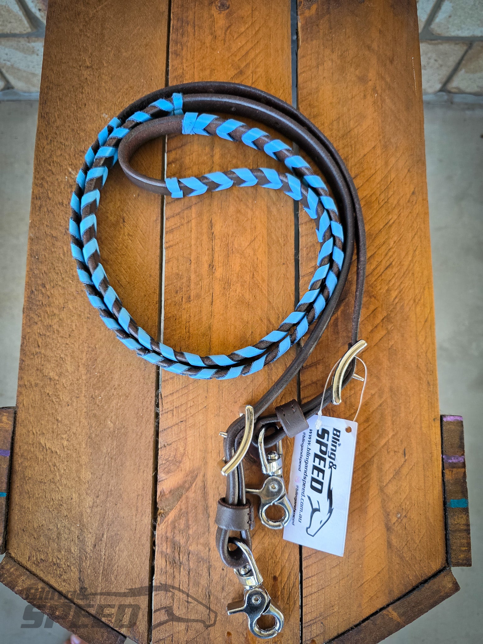 Laced Barrel Reins - Sky Blue