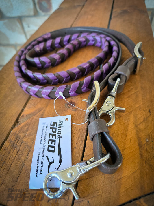 Laced Barrel Reins -Purple