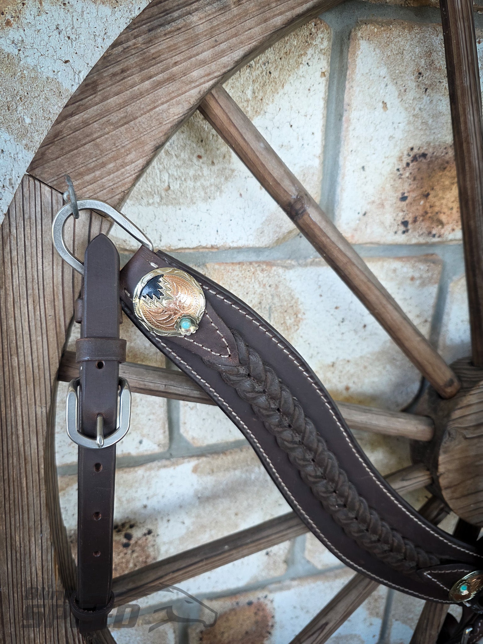 Braided Chocolate Leather Western Tack Set – Turquoise Gold Conchos