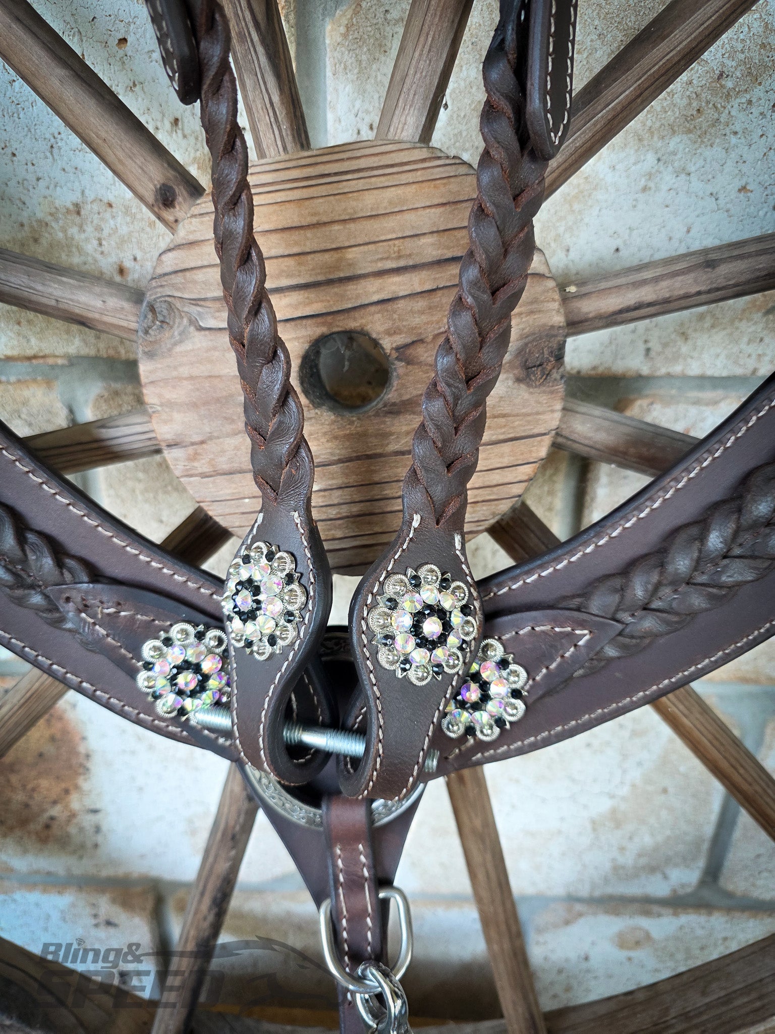 Braided Chocolate Leather Western Tack Set – Crystal Rhinestone Conchos