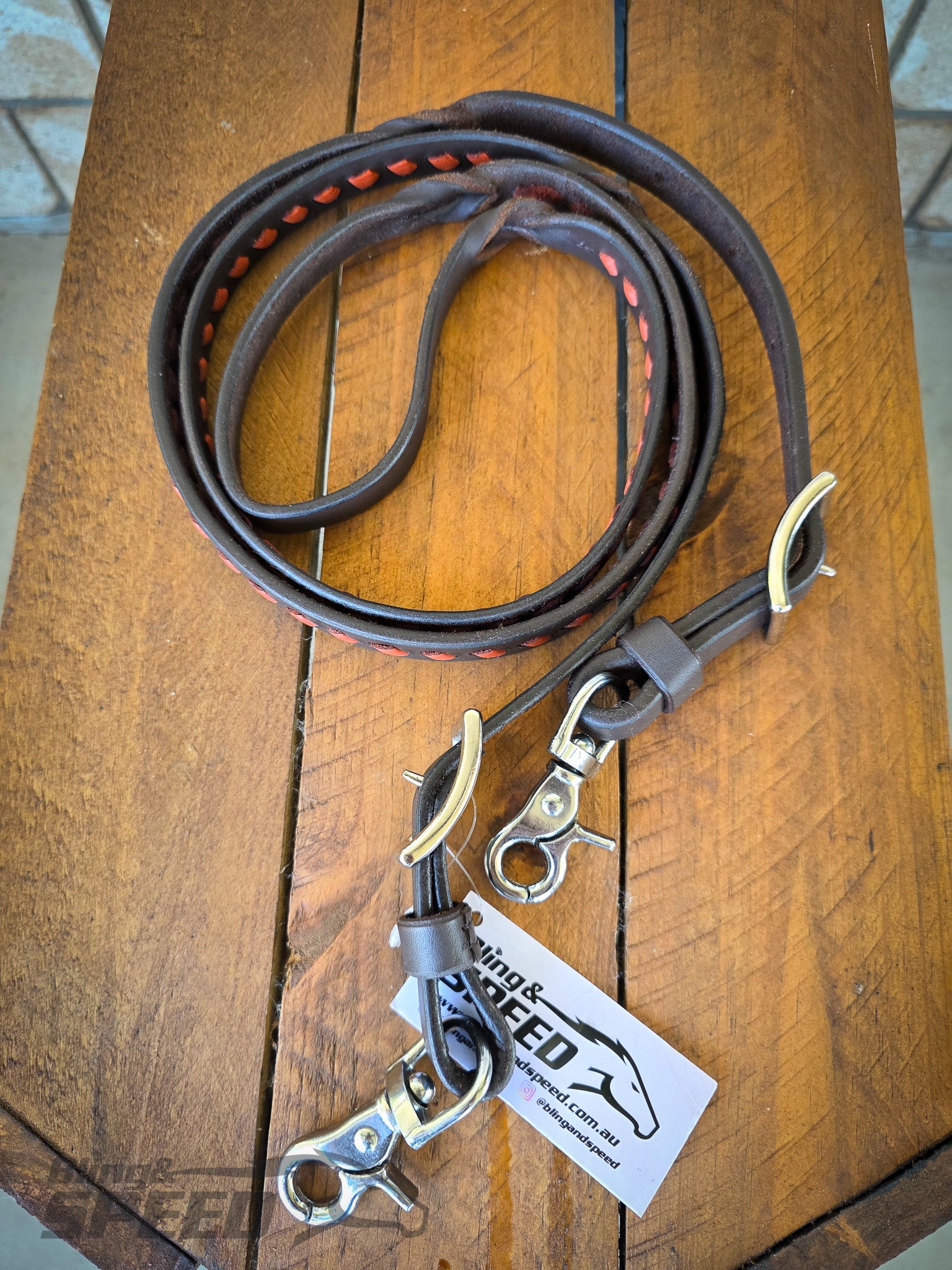 B&S Twisted Bloodknot Buckstitched Barrel Reins -Burnt Orange