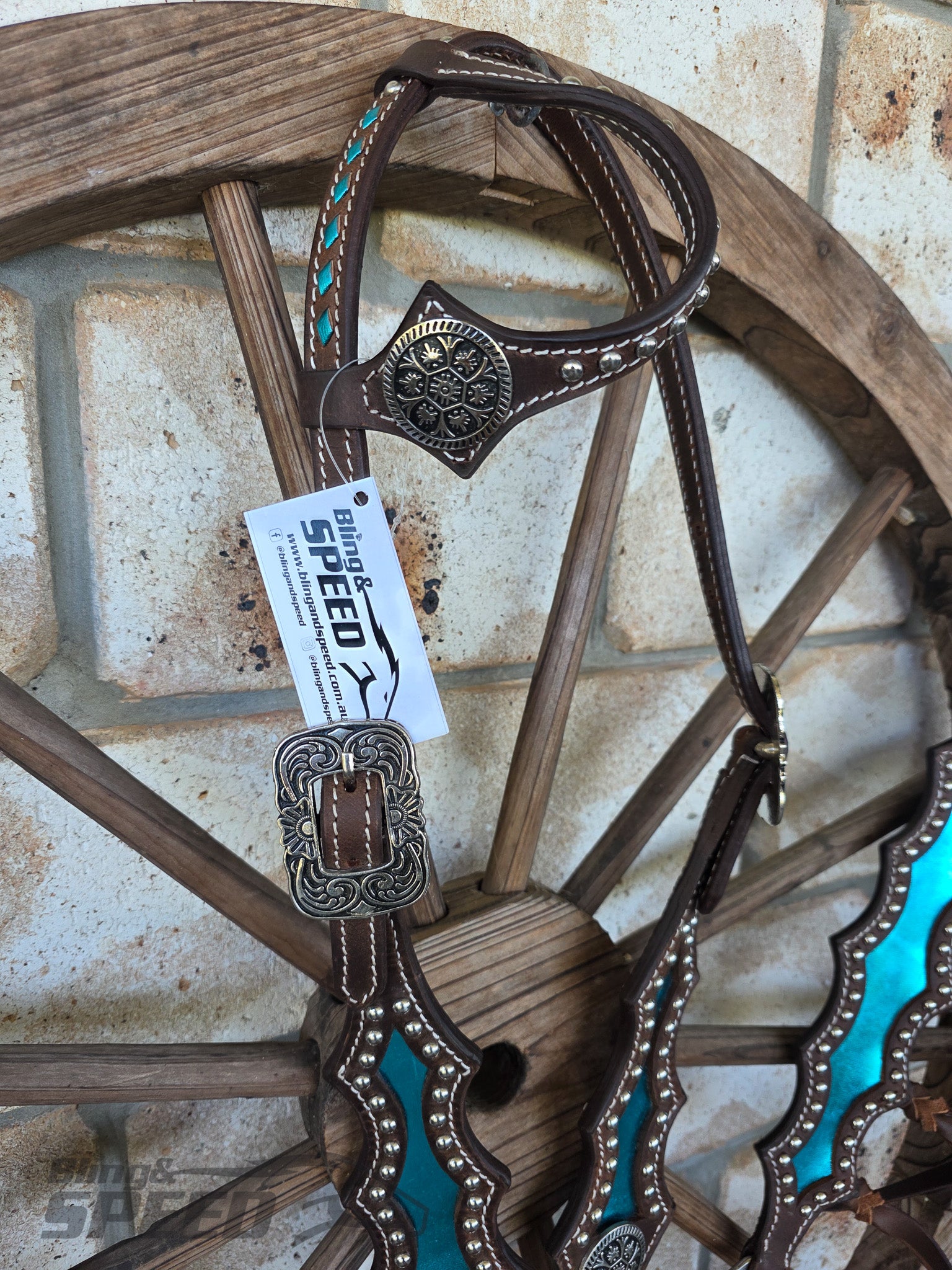 Metallic Turquoise Inlay Western Tack Set