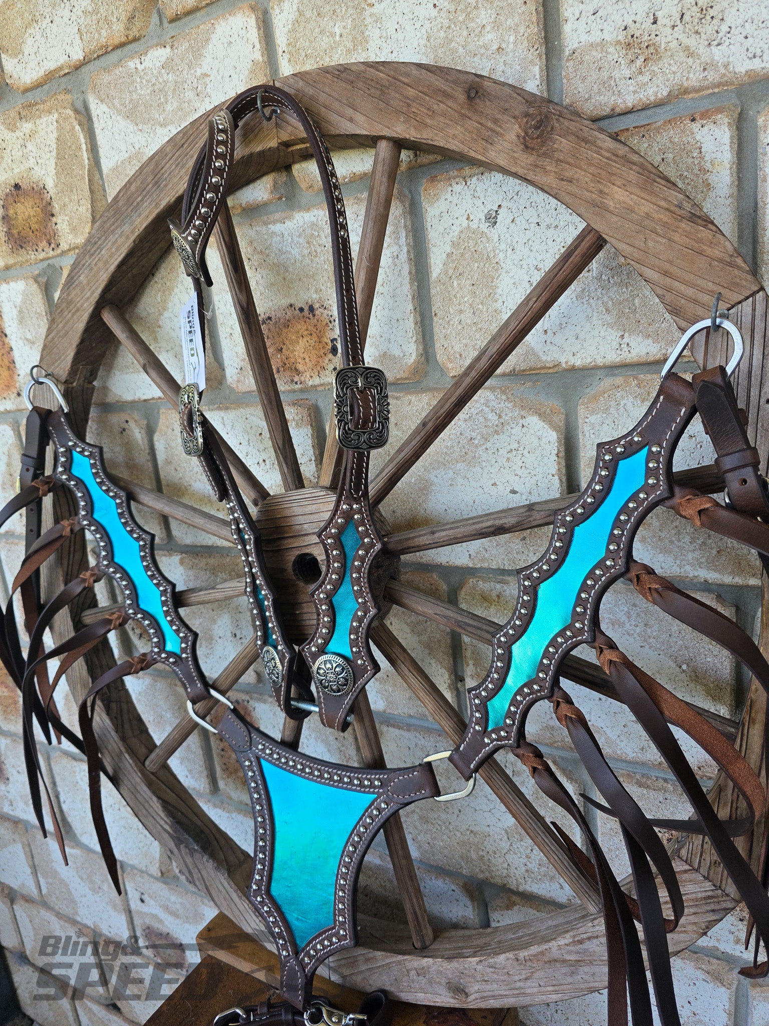 Metallic Turquoise Inlay Western Tack Set