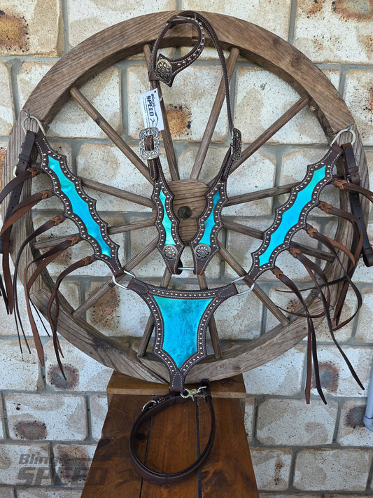 Metallic Turquoise Inlay Western Tack Set