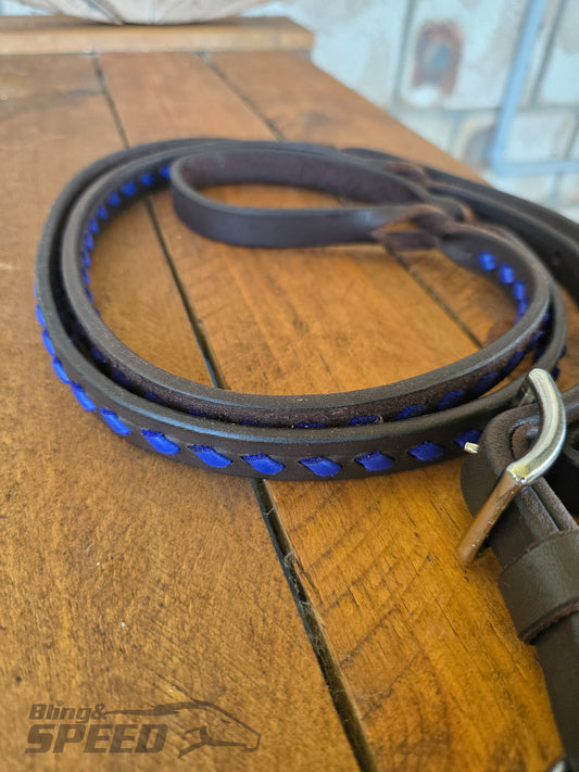 B&S Twisted Bloodknot Buckstitched Barrel Reins - Dark Blue