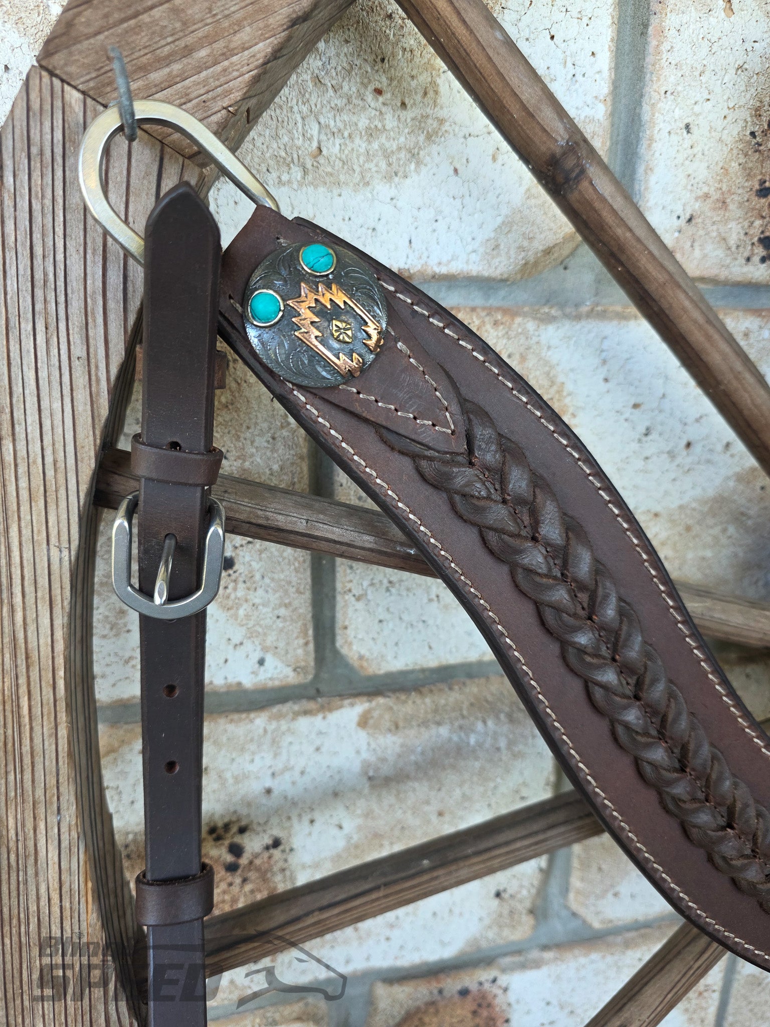Braided Chocolate Leather Breast Collar & Headstall Set – Turquoise Stone Conchos