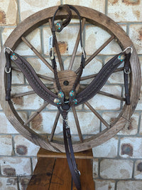Braided Chocolate Leather Breast Collar & Headstall Set – Turquoise Stone Conchos