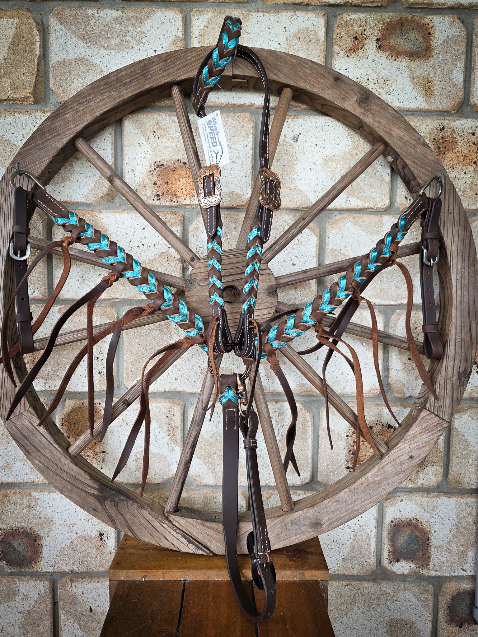 Metallic Turquoise Plait Breastcollar and Bridle Set