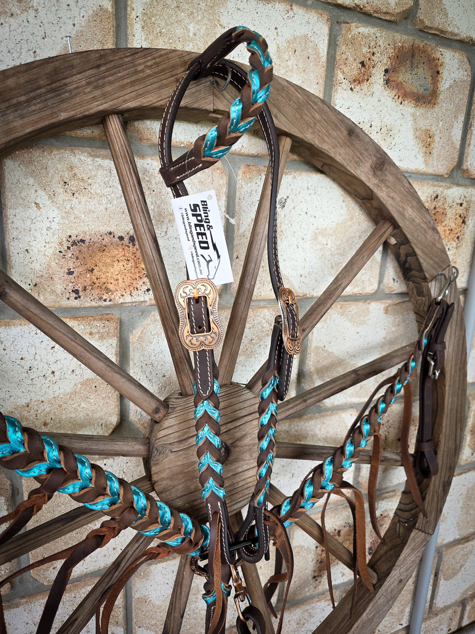 Metallic Turquoise Plait Breastcollar and Bridle Set