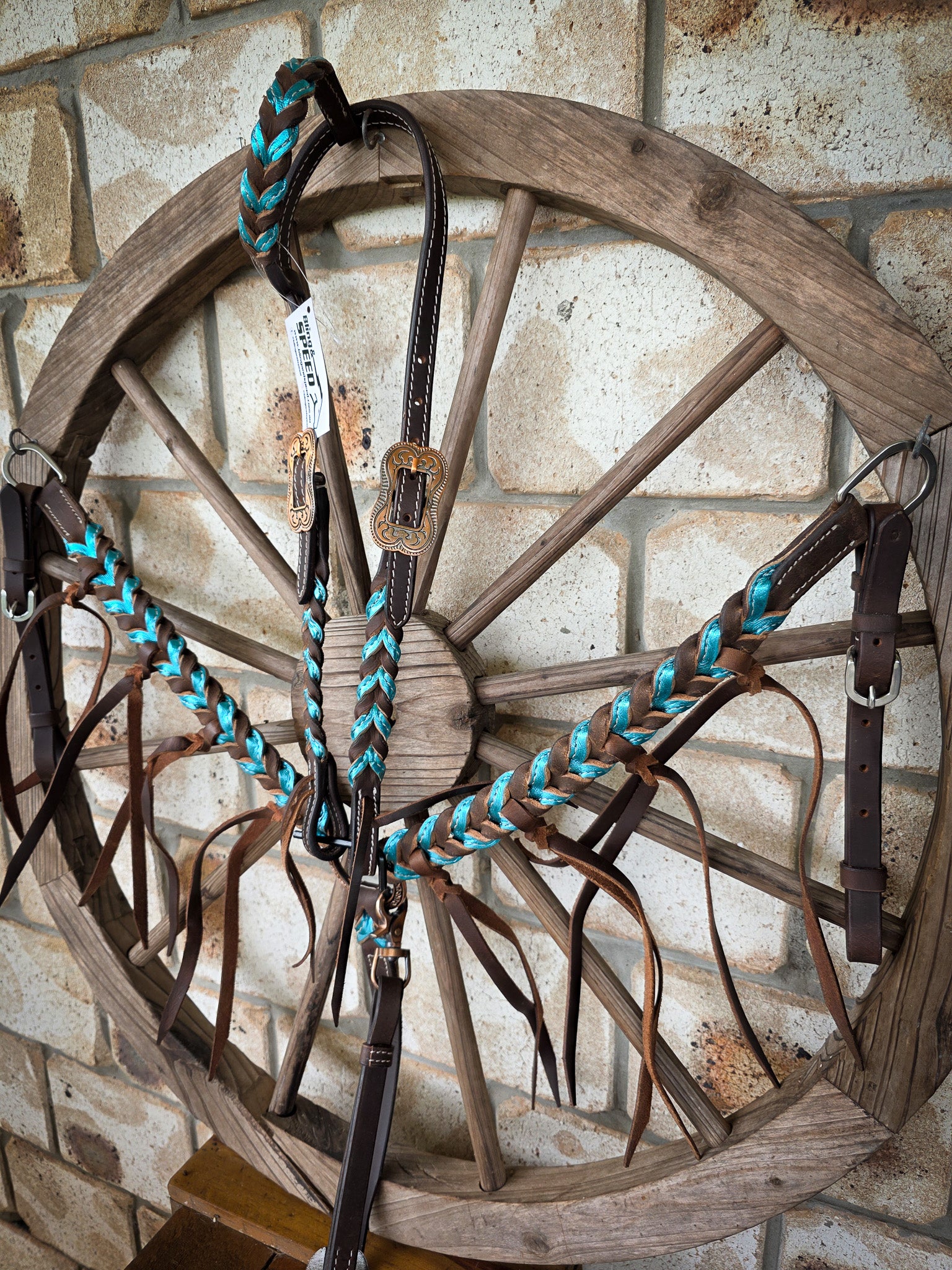 Metallic Turquoise Plait Breastcollar and Bridle Set