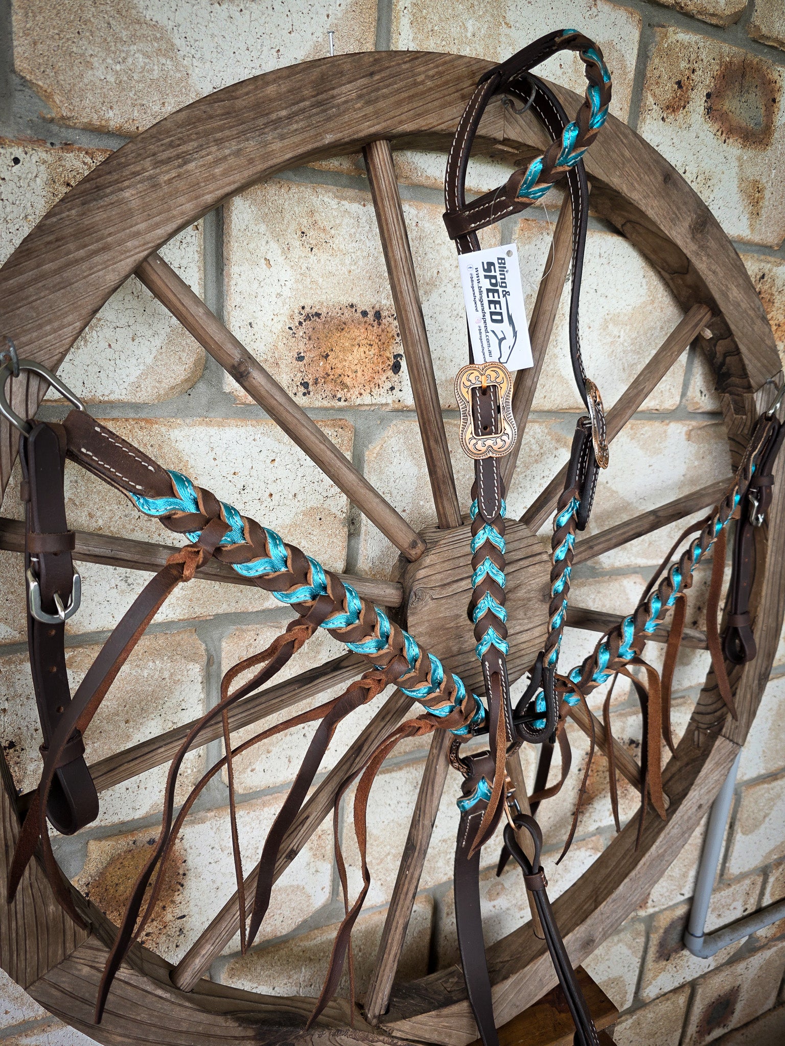 Metallic Turquoise Plait Breastcollar and Bridle Set