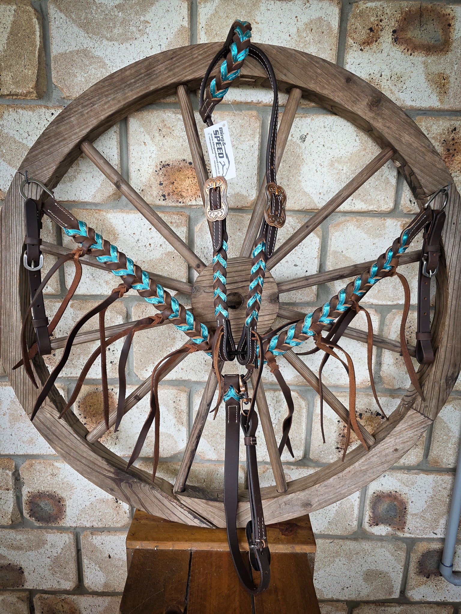 Metallic Turquoise Plait Breastcollar and Bridle Set