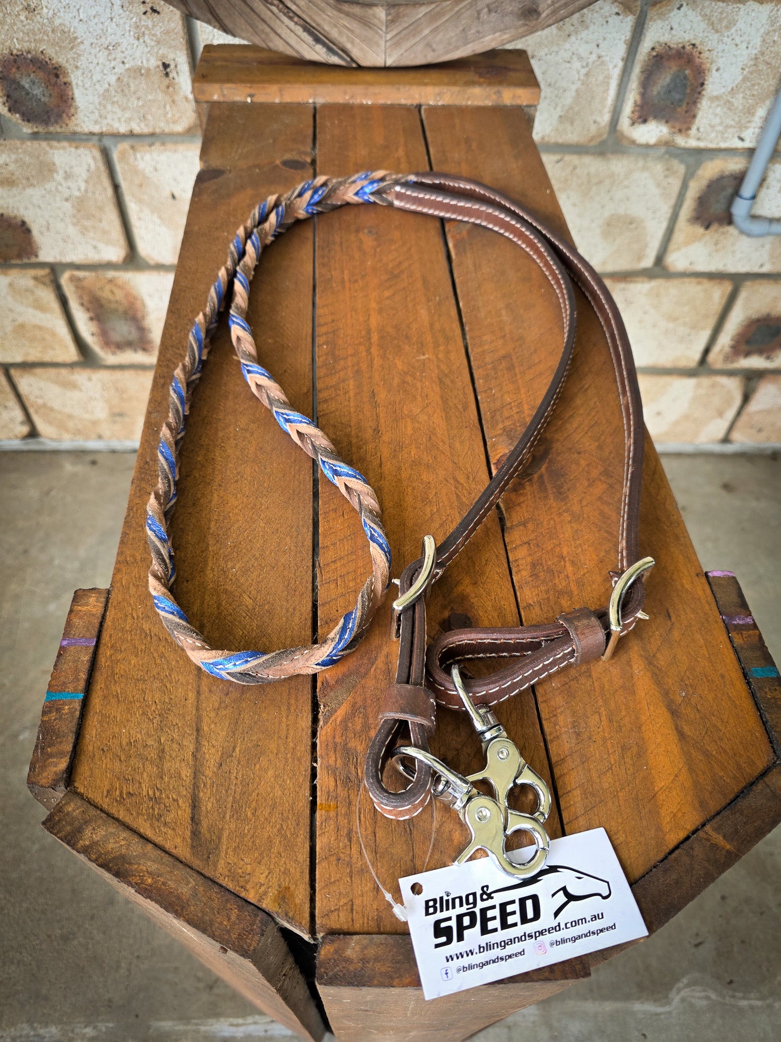Twisted Bloodknot Barrel Reins - Metallic Blue