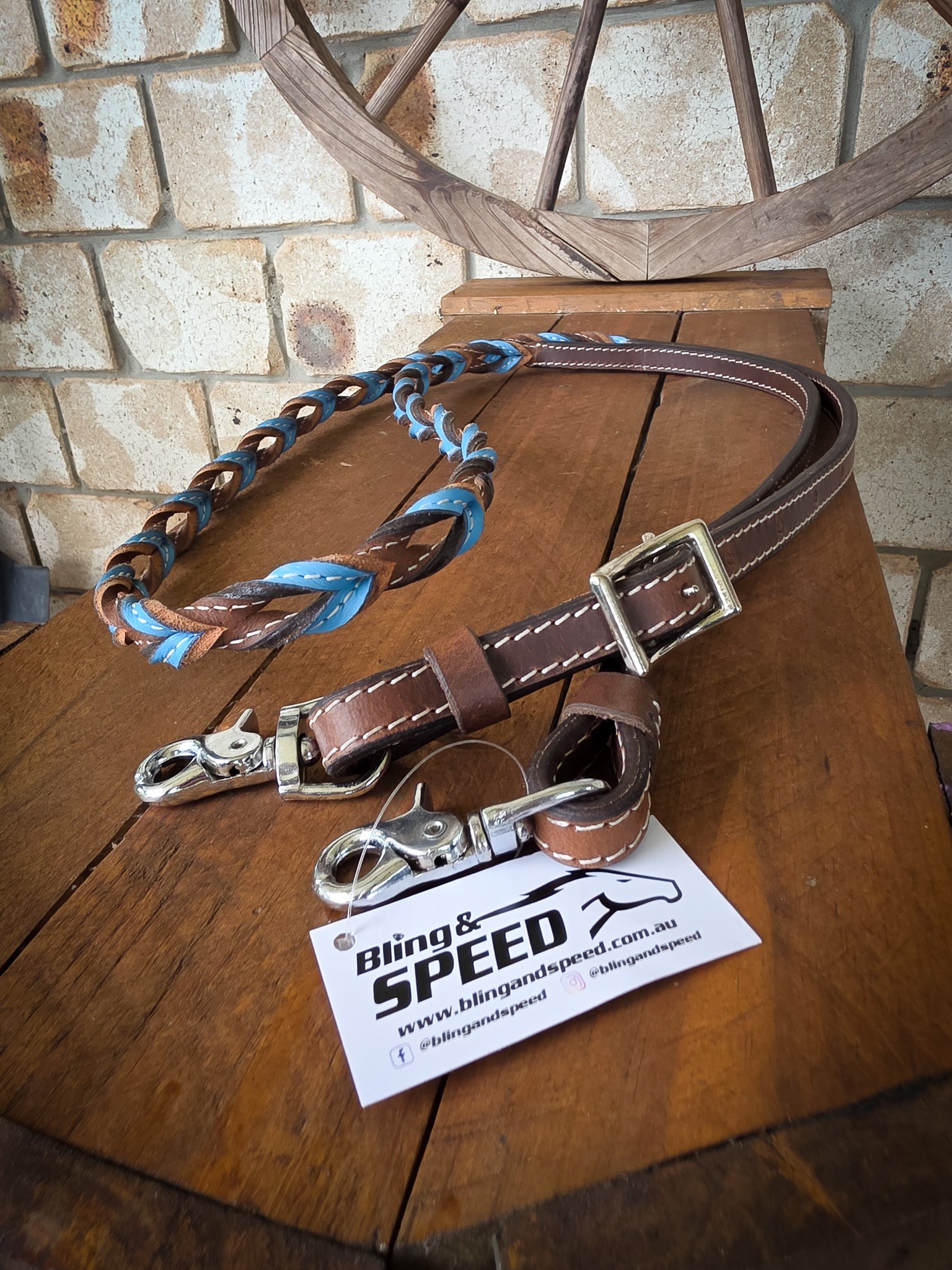 Twisted Bloodknot Barrel Reins - Sky Blue