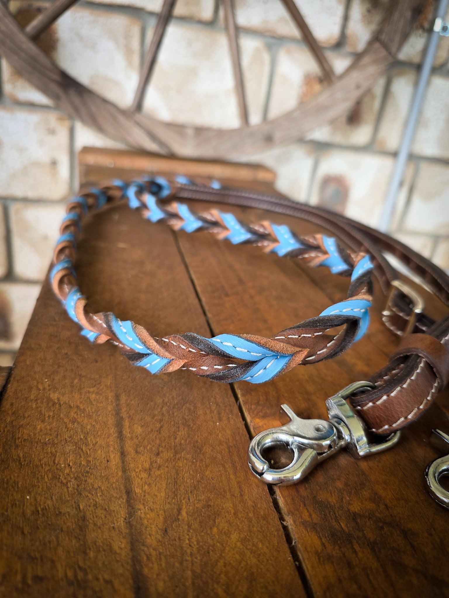 Twisted Bloodknot Barrel Reins - Sky Blue