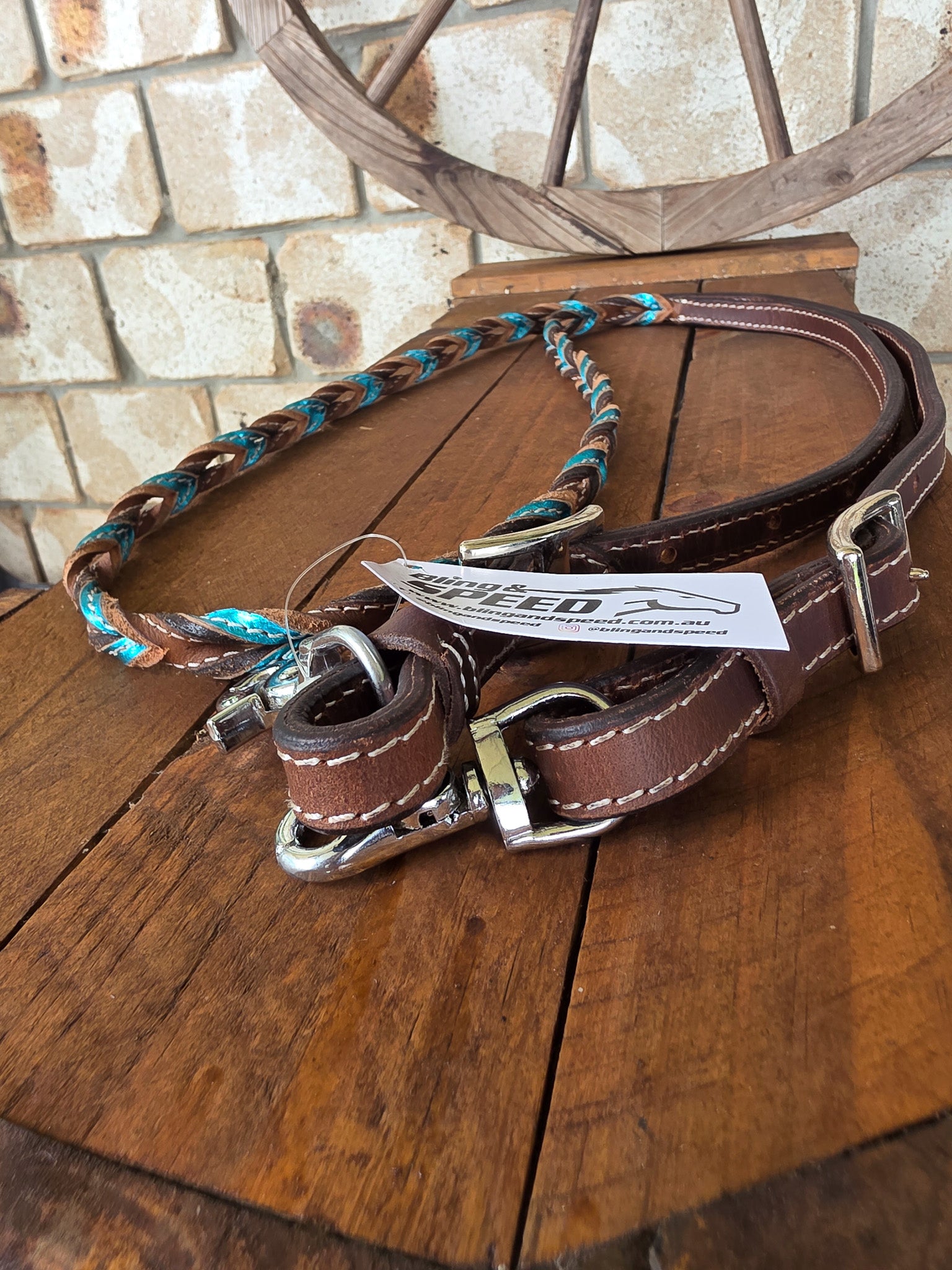 Twisted Bloodknot Barrel Reins - Metallic Turquoise