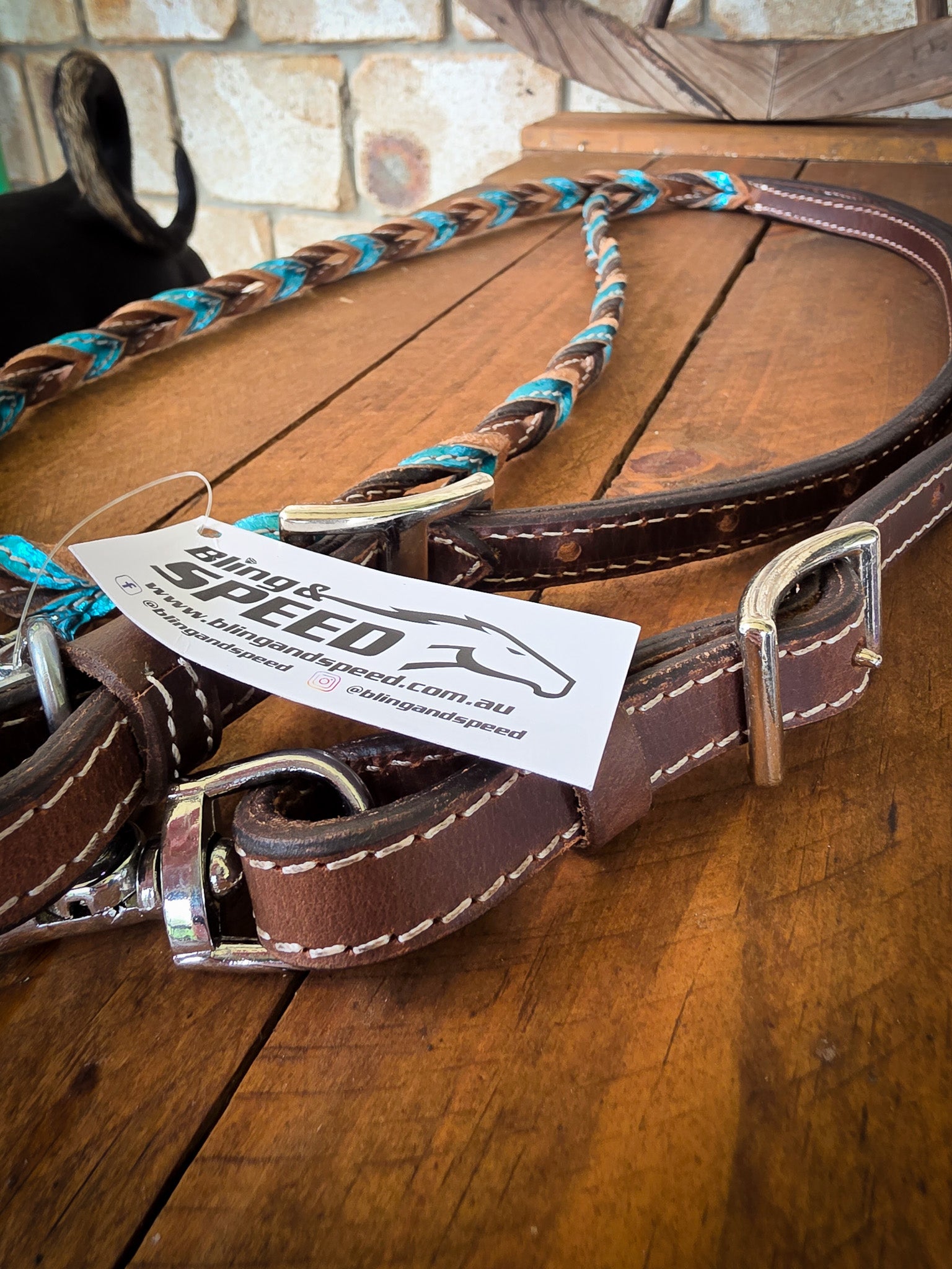 Twisted Bloodknot Barrel Reins - Metallic Turquoise