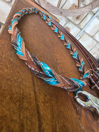 Twisted Bloodknot Barrel Reins - Metallic Turquoise