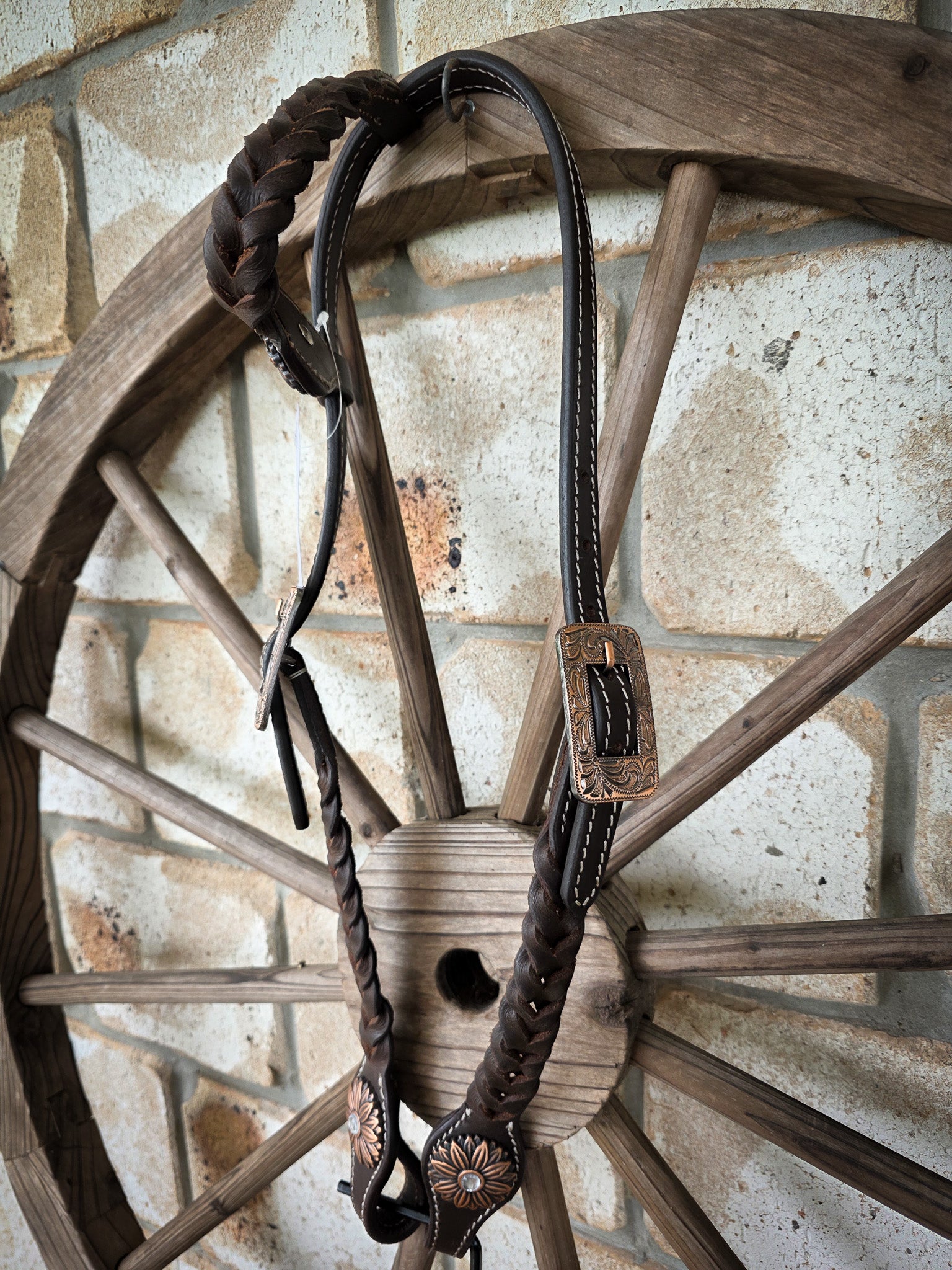 One Ear Plait Bridle with Sunflower Concho