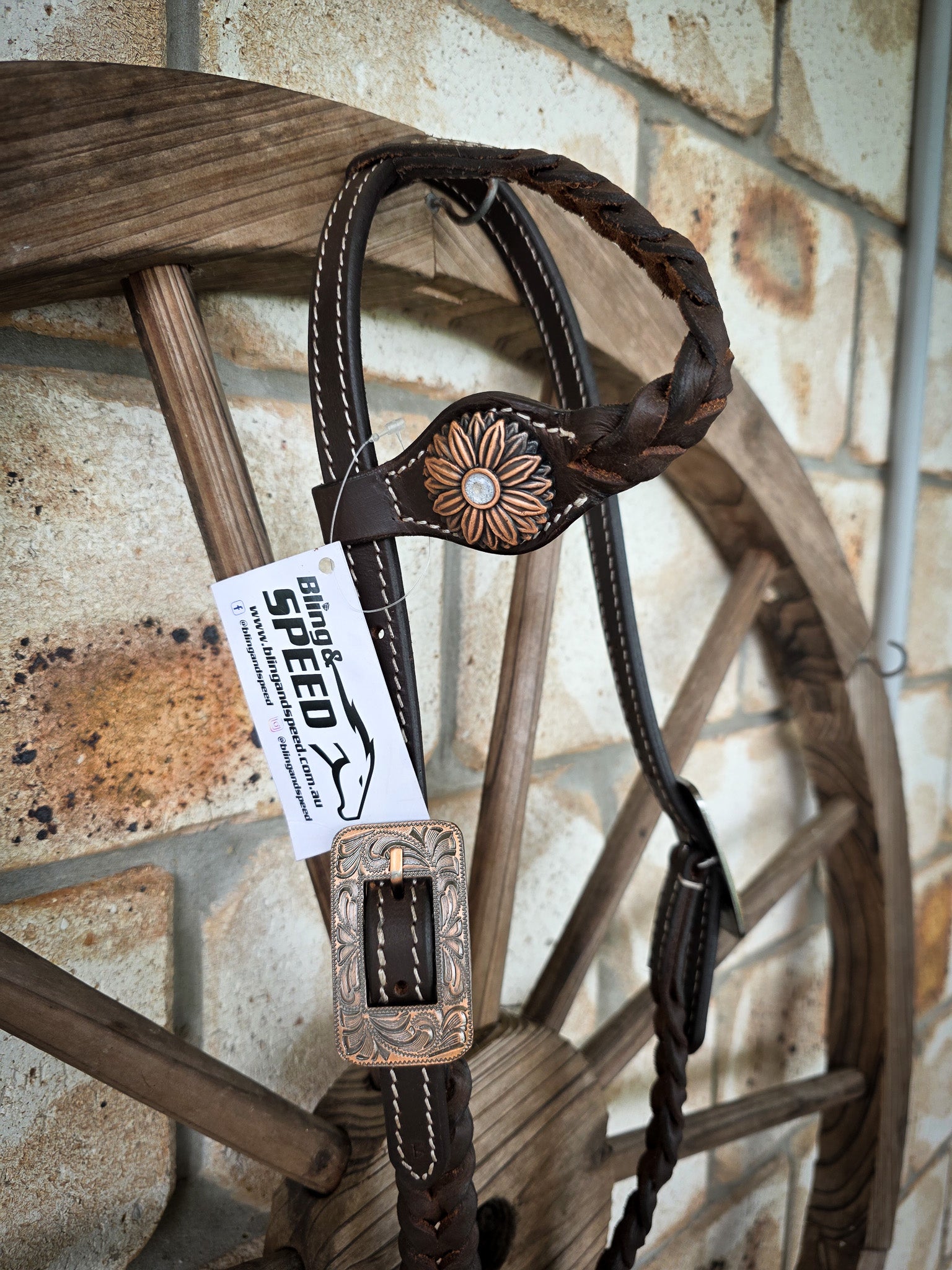 One Ear Plait Bridle with Sunflower Concho