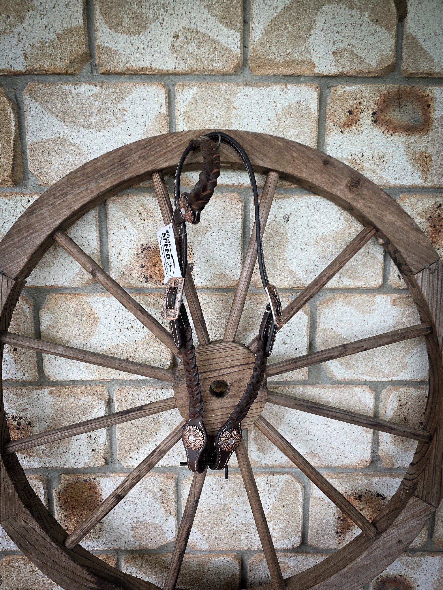 One Ear Plait Bridle with Pink Flower Concho