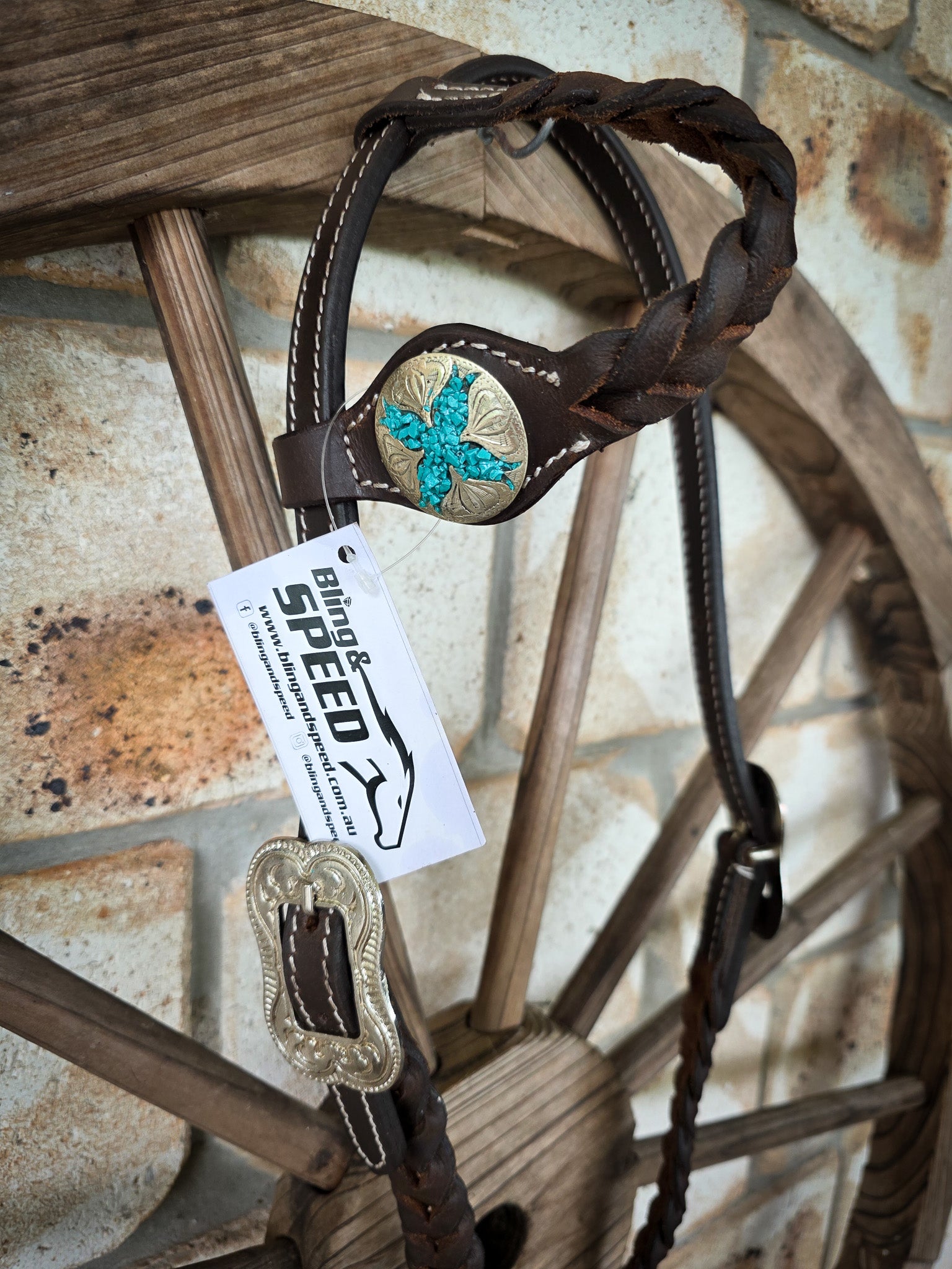 One Ear Plait Bridle with Crushed Stone Concho