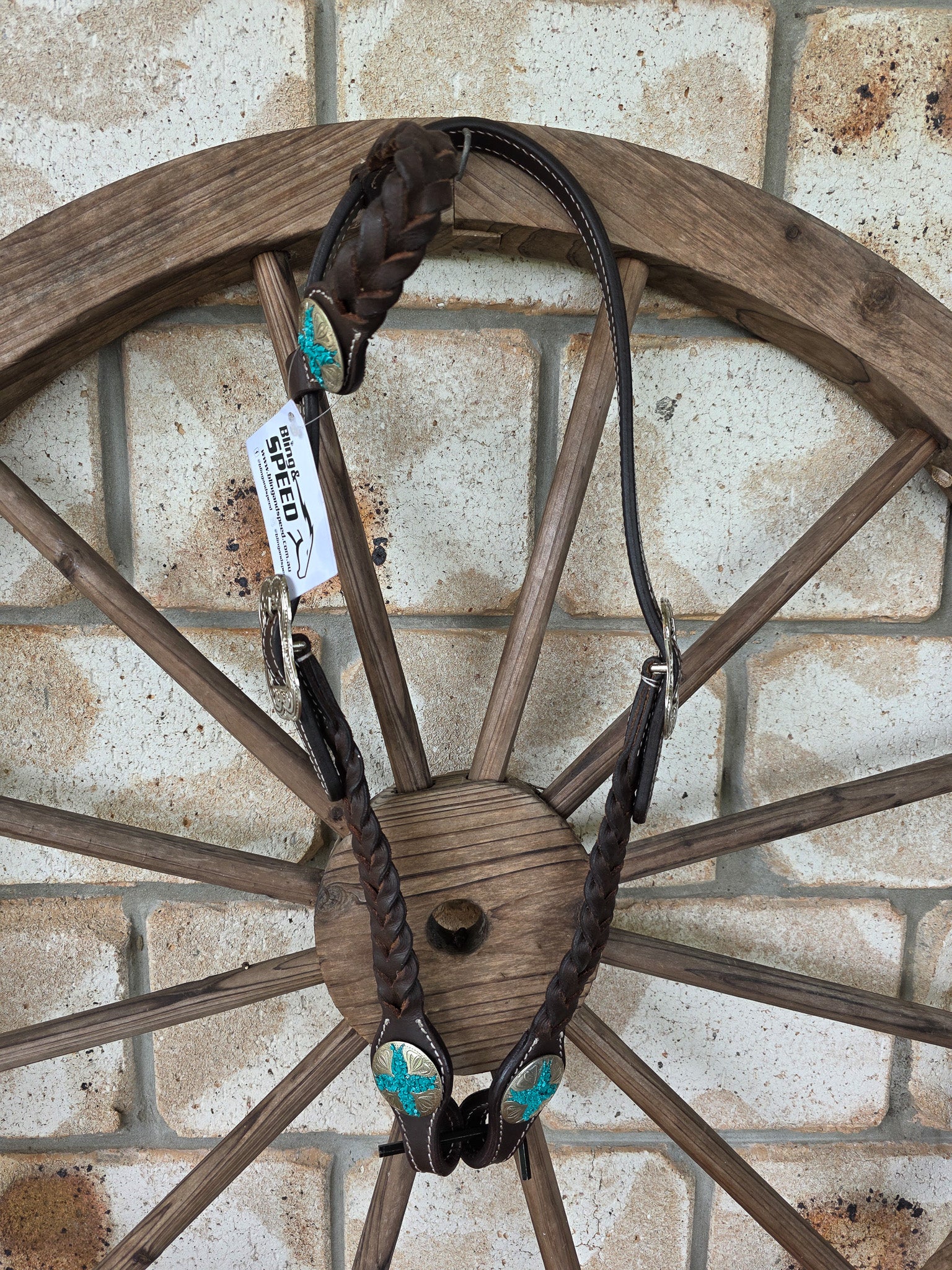 One Ear Plait Bridle with Crushed Stone Concho