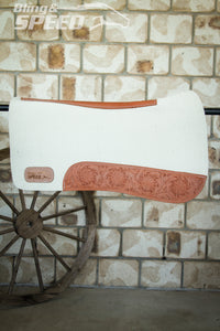 Full Wither Relief Merino Wool Felt Saddle Pad - Cream with Floral Tooling