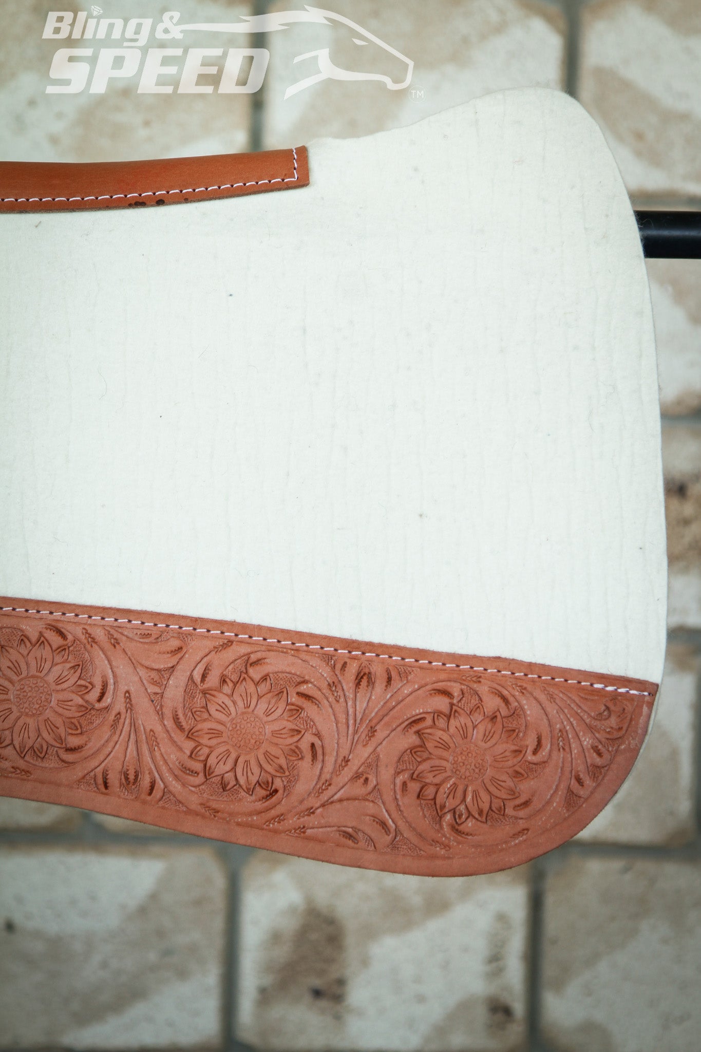 Full Wither Relief Merino Wool Felt Saddle Pad - Cream with Floral Tooling