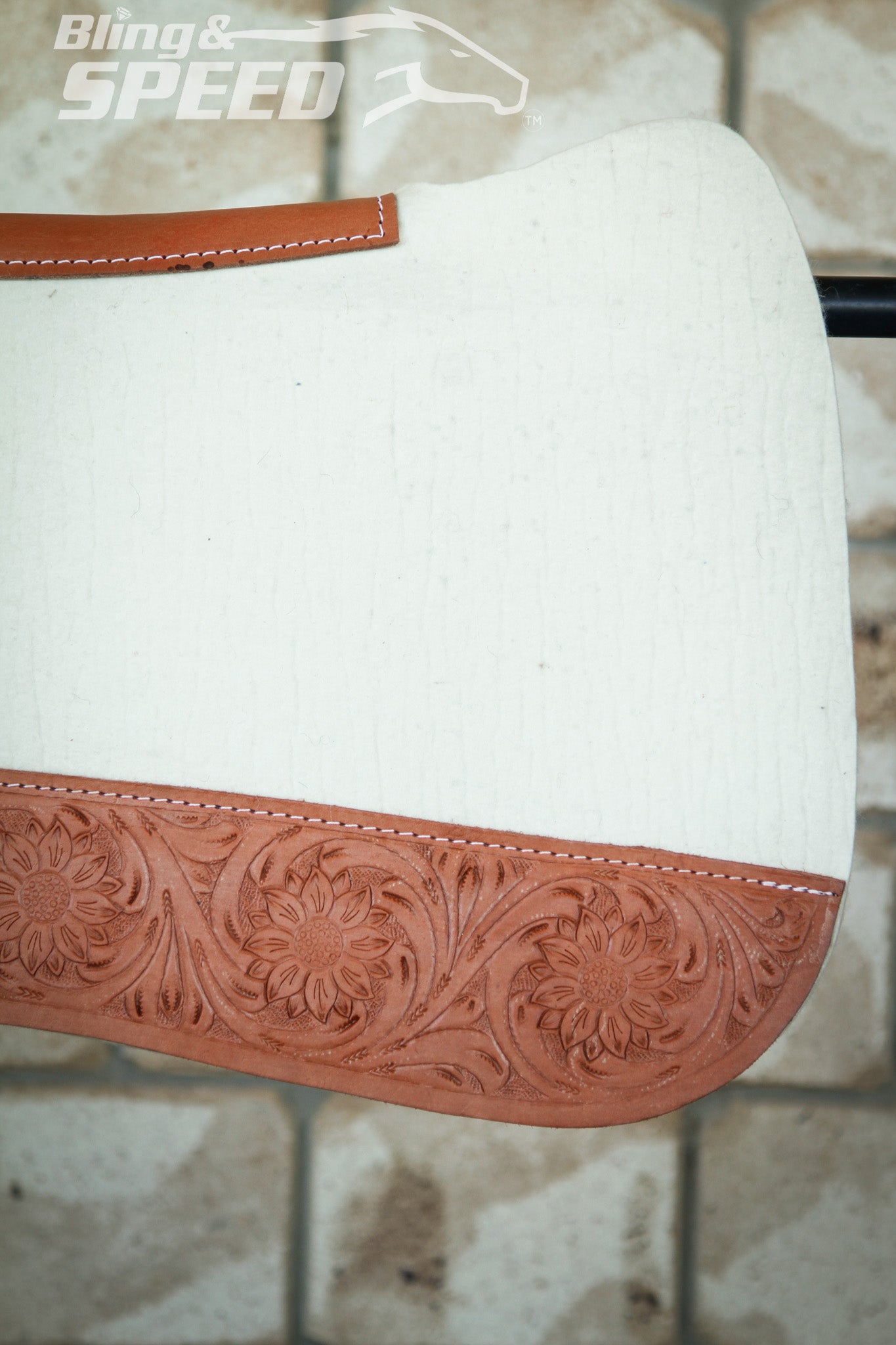 Full Wither Relief Merino Wool Felt Saddle Pad - Cream with Floral Tooling