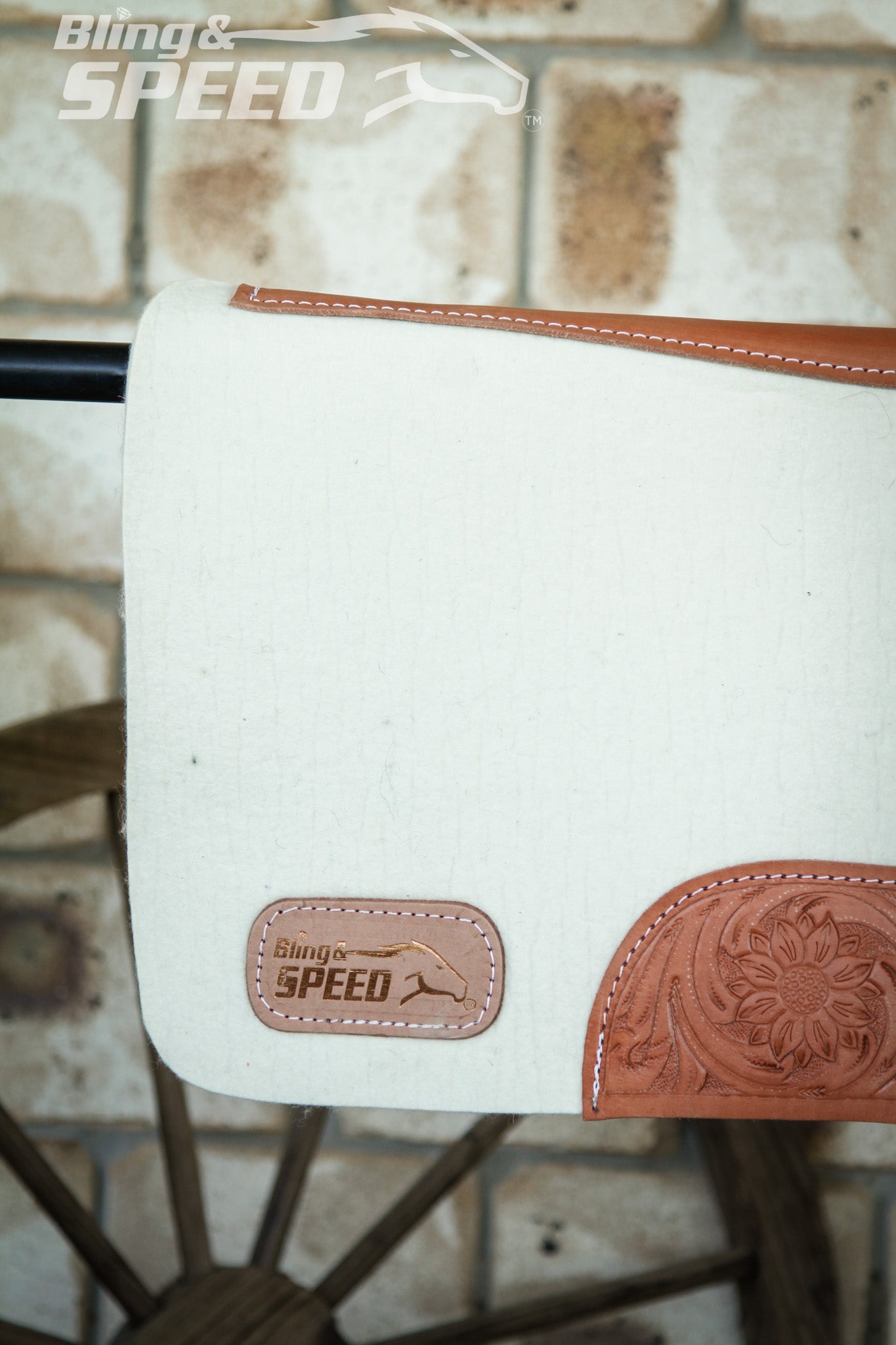 Full Wither Relief Merino Wool Felt Saddle Pad - Cream with Floral Tooling
