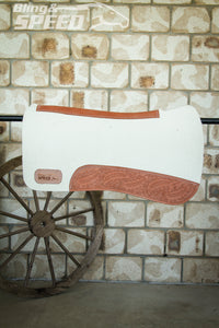 Full Wither Relief Merino Wool Felt Saddle Pad - Cream with Leaf Tooling
