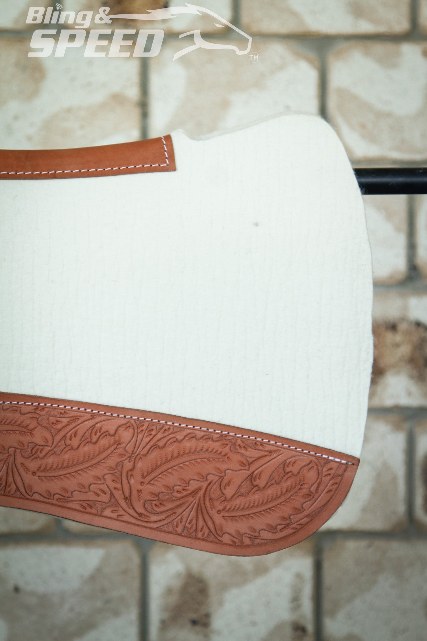 Full Wither Relief Merino Wool Felt Saddle Pad - Cream with Leaf Tooling