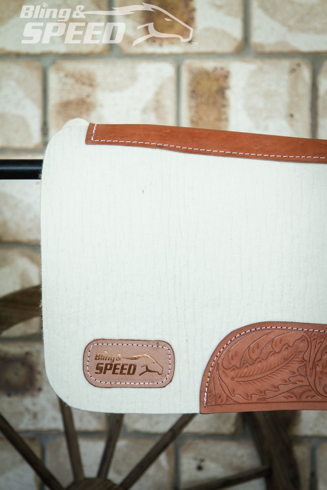 Full Wither Relief Merino Wool Felt Saddle Pad - Cream with Leaf Tooling